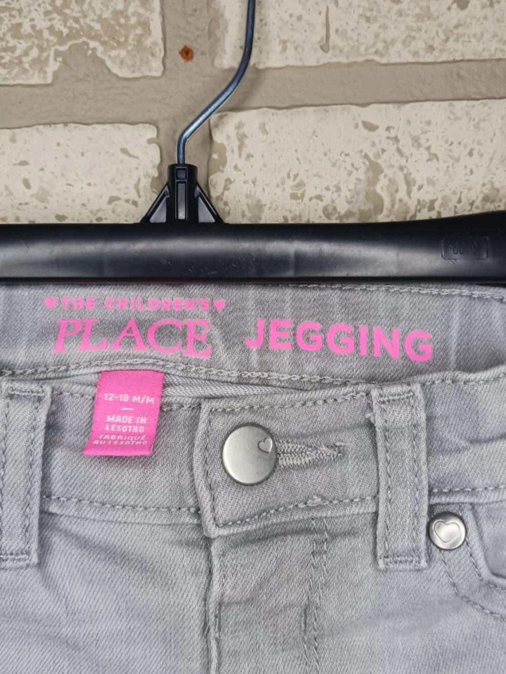 The Childrens Place Girls 12-18M Jegging Pants Jeans Gray Stretch Waist (Read)